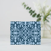 Carte Postale Ikat damask pattern - Indigo foncé et bleu clair (Debout devant)