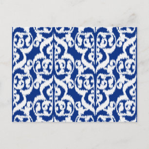 Carte Postale Ikat Moorish Damask - bleu cobalt et blanc