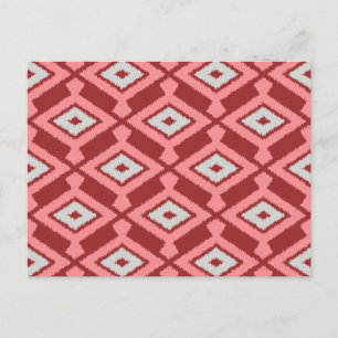 Carte Postale Ikat Motif - Bourgogne, gris et corail