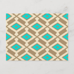 Carte Postale Ikat Motif - Turquoise, Taupe et Beige