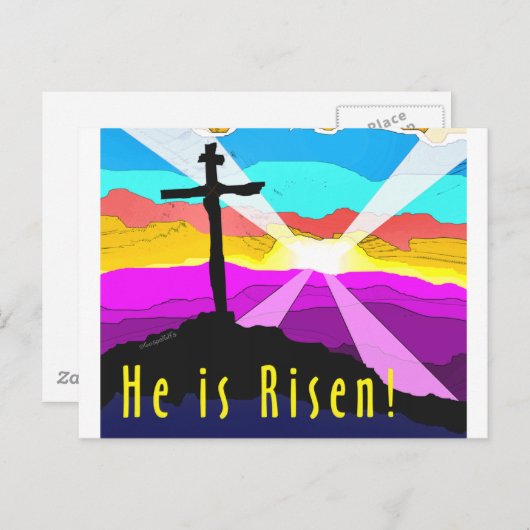 Carte Postale Il est ressuscité cross Christian Cadeau design (Devant / Derrière)