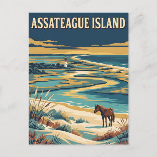 Carte Postale Île d'Assateague Maryland Affiche Vintage Côtière