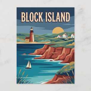 Carte Postale Île de Block Rhode Island Affiche Vintage Côtière