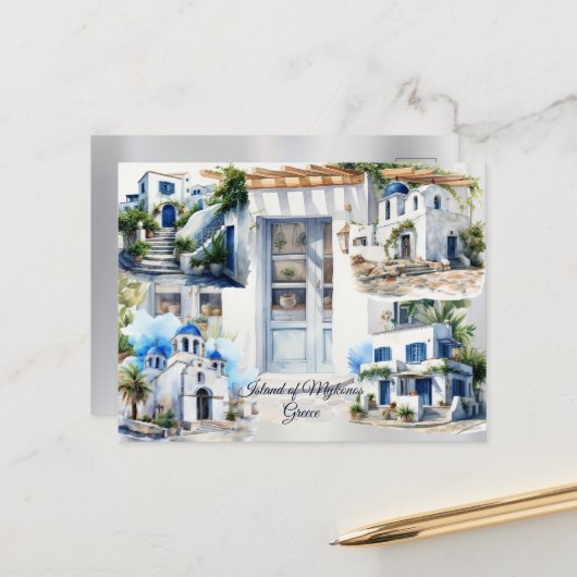 Carte Postale Île de Mykonos, Grèce (Devant/Arrière en situation)