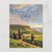Carte Postale Île de Pâques Chili Moai Rapa Nui Polynésie Rétro (Devant)