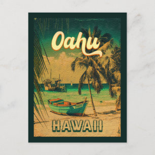 Carte Postale Île d'Oahu Hawaii Palmiers Rétro Souvenirs des ann