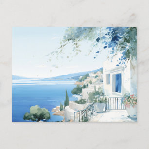 Carte Postale Île grecque idyllique : impression d'art à l'aquar
