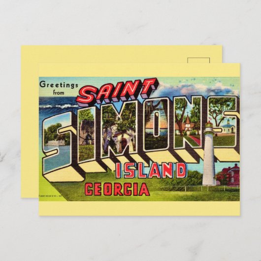 Carte Postale Île Retro St Simons (Devant / Derrière)