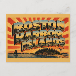 Carte Postale Îles de Boston Harbor MA Art de voyage vintage