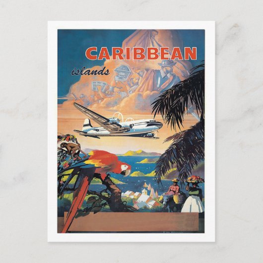 Carte Postale Îles des Caraïbes par avion, compagnie aérienne vi (Devant)