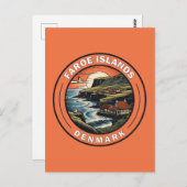 Carte Postale Îles Féroé Danemark Insigne d'art de voyage (Devant / Derrière)