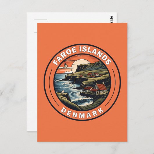 Carte Postale Îles Féroé Danemark Insigne d'art de voyage (Devant / Derrière)