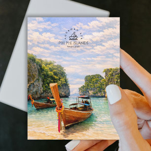 Carte Postale Îles Phi Phi, mer d'Andaman Plage à l'aquarelle