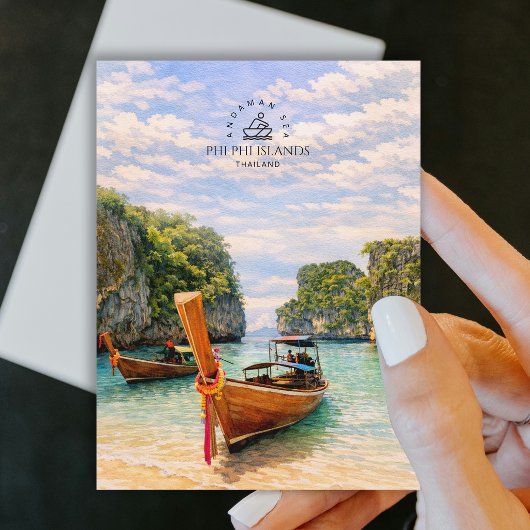 Carte Postale Îles Phi Phi, mer d'Andaman | Plage à l'aquarelle