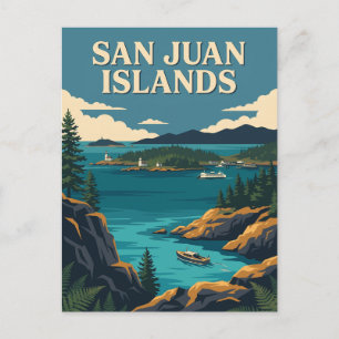 Carte Postale Îles San Juan Washington Affiche Vintage Côtière
