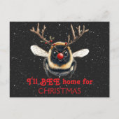 Carte Postale I'll BEE Home for Christmas Reindeer Bee (Devant)