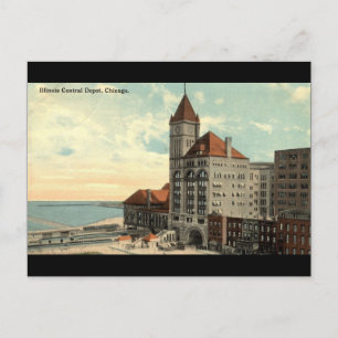 Carte Postale Illinois Central Depot Chicago Repro Vintage 1913