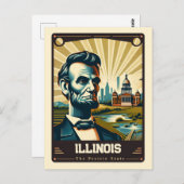 Carte Postale Illinois | Esprit patriotique Vintage (Devant / Derrière)