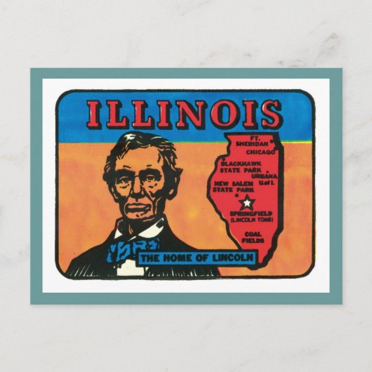 Carte Postale Illinois IL Étiquette Vintage (Devant)