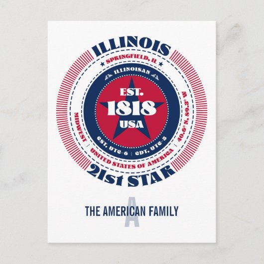 Carte Postale Illinois, Springfield, IL, Patriotique, Monogramme (Devant)