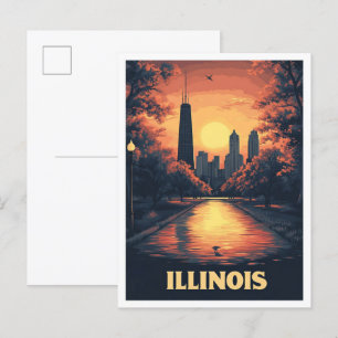 Carte Postale Illinois USA Art Vintage Illustration Voyage