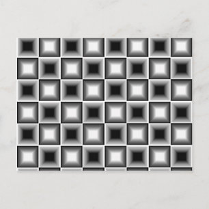 Carte Postale Illusion d'échiquier 3D optique noir blanc gris