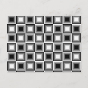 Carte Postale Illusion d'échiquier 3D optique noir blanc gris