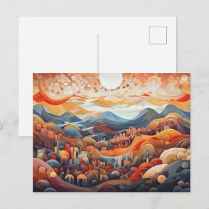 Carte Postale Illustrateur de paysage abstrait vallée vs montagn