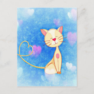 Carte Postale Illustration adorable de chat avec les coeurs
