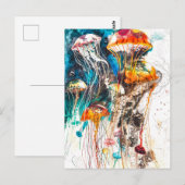 Carte Postale Illustration aquarelle abstraite de méduses (Devant / Derrière)