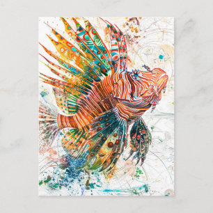 Carte Postale Illustration aquarelle abstraite de poisson-lion