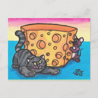 Carte Postale Illustration aquarelle bande dessinée cartoon chat