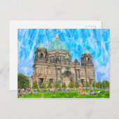 Carte Postale Illustration aquarelle de Berlin. Cathédrale. (Devant / Derrière)