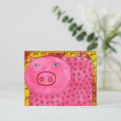 Carte Postale Illustration aquarelle de cochon à motifs (Debout devant)