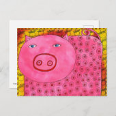 Carte Postale Illustration aquarelle de cochon à motifs (Devant / Derrière)
