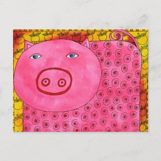 Carte Postale Illustration aquarelle de cochon à motifs (Devant)