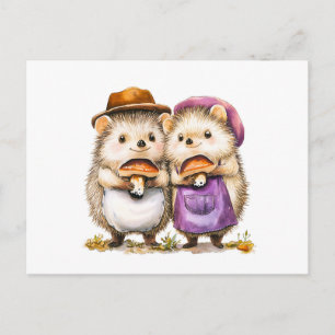 Carte Postale Illustration aquarelle de deux hérissons avec porc