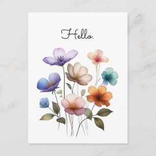 Carte Postale Illustration aquarelle de fleurs pastel Personnali
