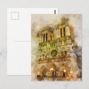 Carte Postale Illustration aquarelle de la cathédrale Notre-Dame
