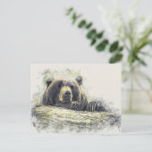 Carte Postale Illustration aquarelle de l'ours au repos (Debout devant)