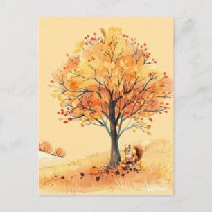 Carte Postale Illustration aquarelle d'un écureuil d'automne