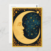 Carte Postale Illustration Art Nouveau Lune (Devant / Derrière)