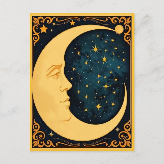 Carte Postale Illustration Art Nouveau Lune (Devant)