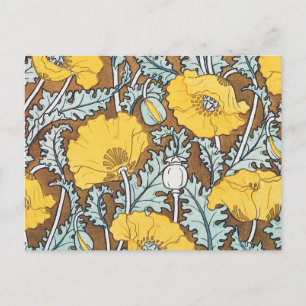 Carte Postale Illustration Art Nouveau Poppy Fleur Jaune