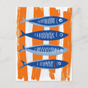 Carte Postale Illustration artistique côtière aux sardines