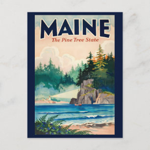 Carte Postale Illustration artistique de phare du Maine pour voy