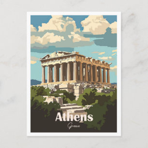 Carte Postale Illustration Athènes Grèce Oeuvres d'art Voyage Li
