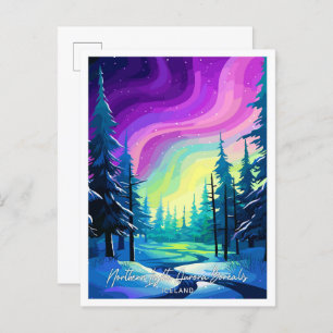 Carte Postale Illustration aurora boréale Northern Lights