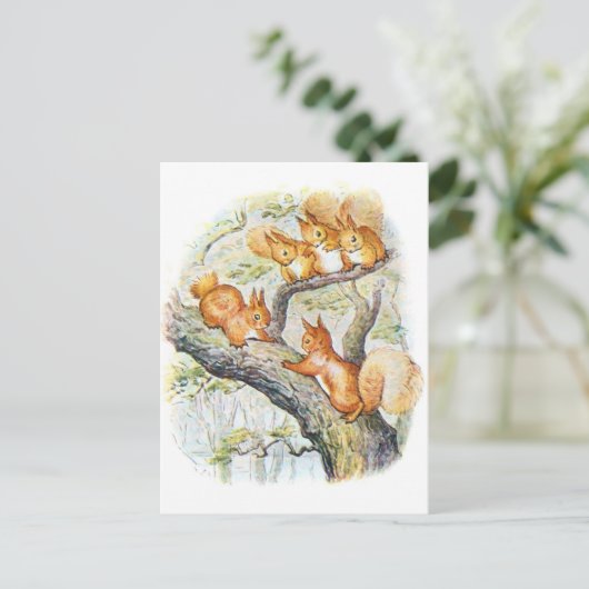 Carte Postale Illustration Beatrix Potter Nutkin + Écureuils (Debout devant)