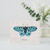 Carte Postale Illustration bleue turquoise vintage de papillon - (Debout devant)